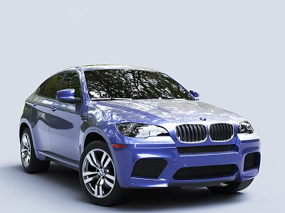 Blue BMW Sporty SUV with Sleek Design Alloy Wheels and Tree Leaf Reflection 3d model