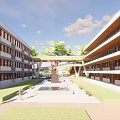 Modern School Buildings with Multiple Structures Lush Greenery and Open Campus Spaces