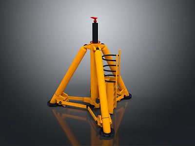 Yellow Tripod Mechanical Lifting Equipment With Red Handle And Black Spiral Spring 3d model