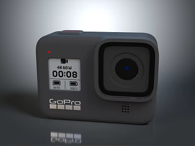 GoPro Action Camera With Digital Screen Displaying 0008 Time And Sleek Design 3d model