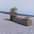 Wooden Landscape Seat With Metal Frame And Small Side Tables