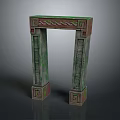 Scenic Landscape Featuring Ancient Carved Archway With Green Brown Patterns And Intricate Designs