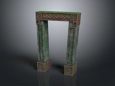 Scenic Landscape Featuring Ancient Carved Archway With Green Brown Patterns And Intricate Designs 3d model