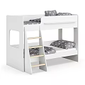 White Kids Bunk Bed with Wooden Ladder Gray Polka Dot Pillows and Mattress
