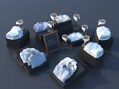 Elegant Display Shelves With Stacked White Clothes And Wine Glass Stands Natural Sensation Sign 3d model