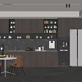 Modern Pantry Interior Design With Cabinets Coffee Machine Dining Table And Shelves 3d model