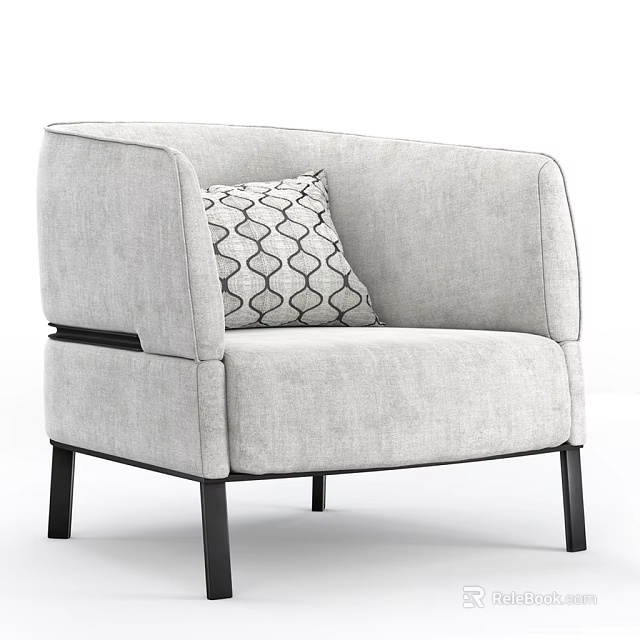 Light Gray Fabric Single Sofa with Geometric Pattern Pillow and Black Legs for Modern Space 3d model