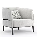 Light Gray Fabric Single Sofa with Geometric Pattern Pillow and Black Legs for Modern Space 3d model