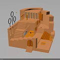 Orange Architectural Model Featuring Multiple Levels Stairs Arches Windows and Open Space 3d model