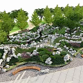Park Landscape Featuring Green Trees Rocks Curved Path And Lush Plants