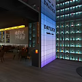 Modern Sports Bar Interior With Wine Racks TV Neon Sign And Seating
