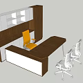 Modern Office Desk With Wooden Top White Chairs Orange Chair And Storage Cabinet