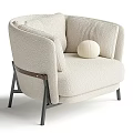 Modern Plush Beige Fabric Lounge Chair With Metal Legs And Round Pillow