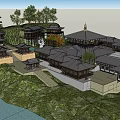 Ancient Architecture Complex With Traditional Pavilions Towers And Waterfront Gardens