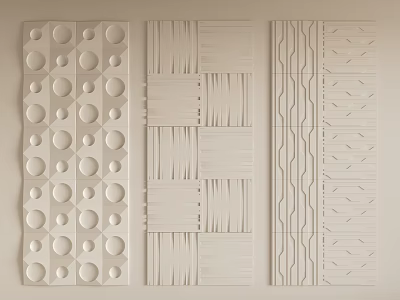 White Decorative Background Wall With Circular Patterns Woven Texture And Wavy Lines 3d model