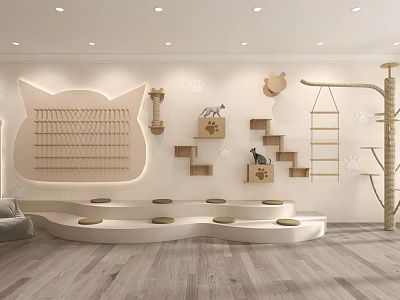 Modern Cat Playroom Interior With Scratching Posts Steps Cat Tree And Cozy Beds 3d model