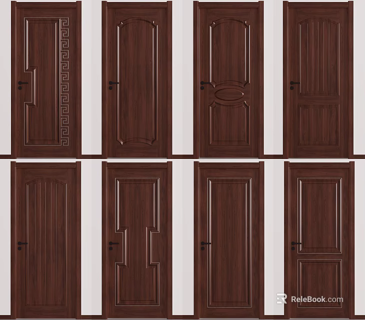 Wooden Swing Doors With Various Carved Patterns And Panel Designs For Interior 3d model