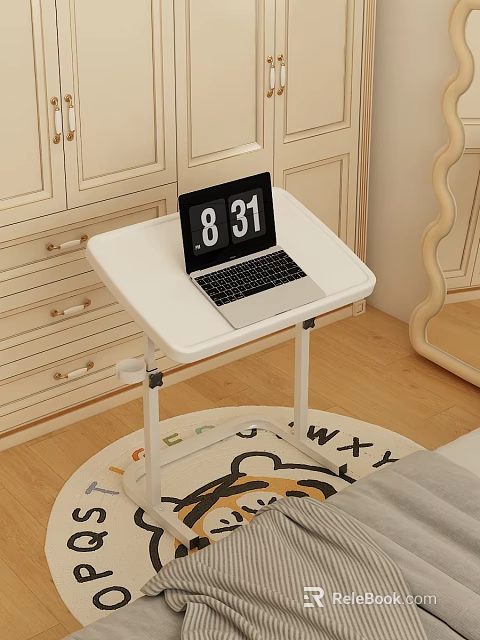 Modern White Side Table with Adjustable Height Practical for Laptop at Home 3d model 