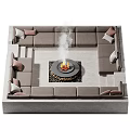 Cozy Outdoor Sofa Setup Surrounded by Fire Pit and Decorative Pillows 3d model