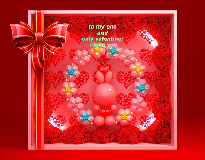 Commercial Valentine's Day Display Equipment With Red Gift Box Bowknot And Heart Flower Balloon Decorations 3d model