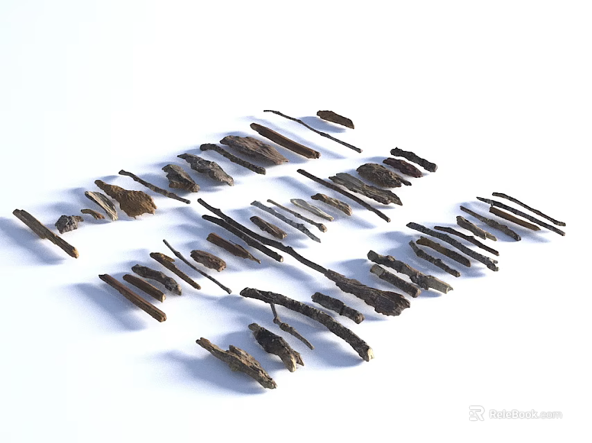 Natural Stone And Wood Pieces Arranged In Artistic Pattern On White Background 3d model 