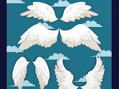 Wing Wall Decor With Clouds And Various Wings 3d model