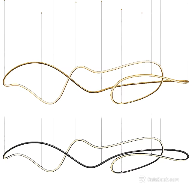 Modern Contemporary Wave Shaped Metal Gold And Black Hanging Chandelier Design For Interior Decoration 3d model 