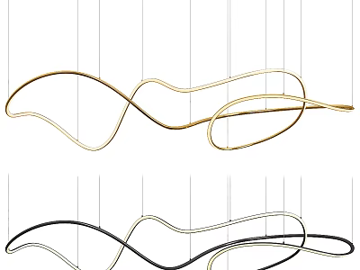 Modern Contemporary Wave Shaped Metal Gold And Black Hanging Chandelier Design For Interior Decoration 3d model