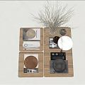 Minimalist Decorative Ornament Set with Wooden Tray Books Lidded Container Bowls and Dried Branch Vase