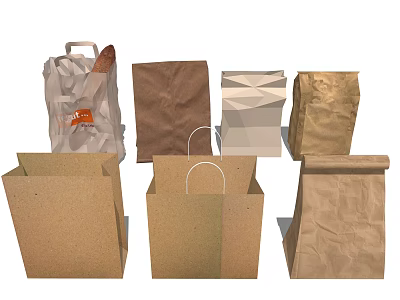 Various Shapes of Brown Paper Bags for Household Use and Shopping 3d model