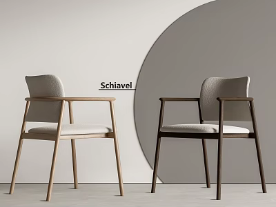 Schiavel Modern Dining Chairs With Wooden Frame Armrests And Light Dark Tones 3d model