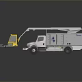 White Aerial Work Truck With Extendable Boom Yellow Platform And Equipment Compartment