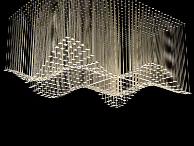 Modern Crystal Chandelier With Wave Shaped Thin Lines Hanging Light Design 3d model