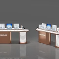 CHELLOHA Modern Curved Exhibition Counters With Brown White Design And Screens Products