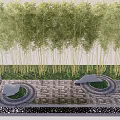 Tree Pits Surrounded By Bamboo On Paved Ground With Decorative Stones 3d model