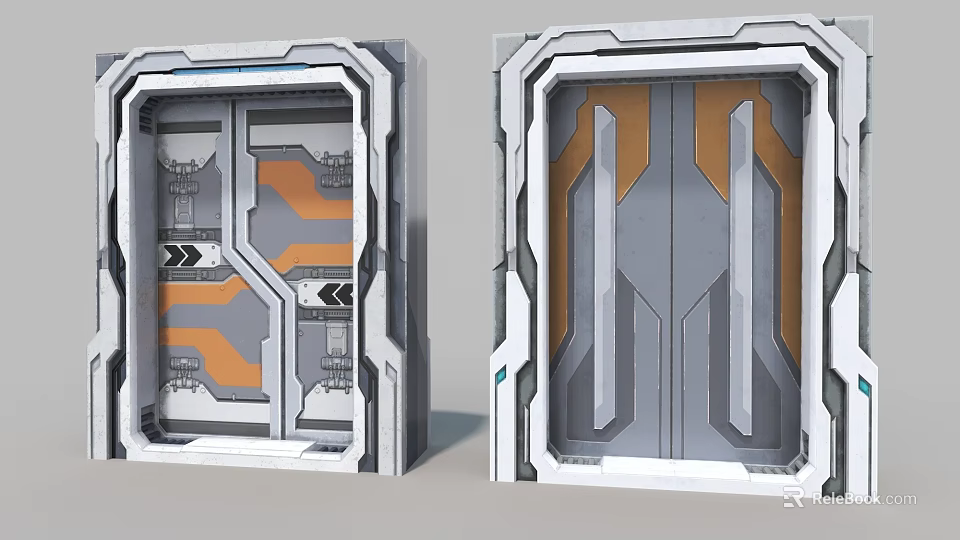 Smart Machine Door Design With Gray And Orange Vertical Lines And Geometric Panels 3d model
