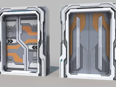 Smart Machine Door Design With Gray And Orange Vertical Lines And Geometric Panels 3d model