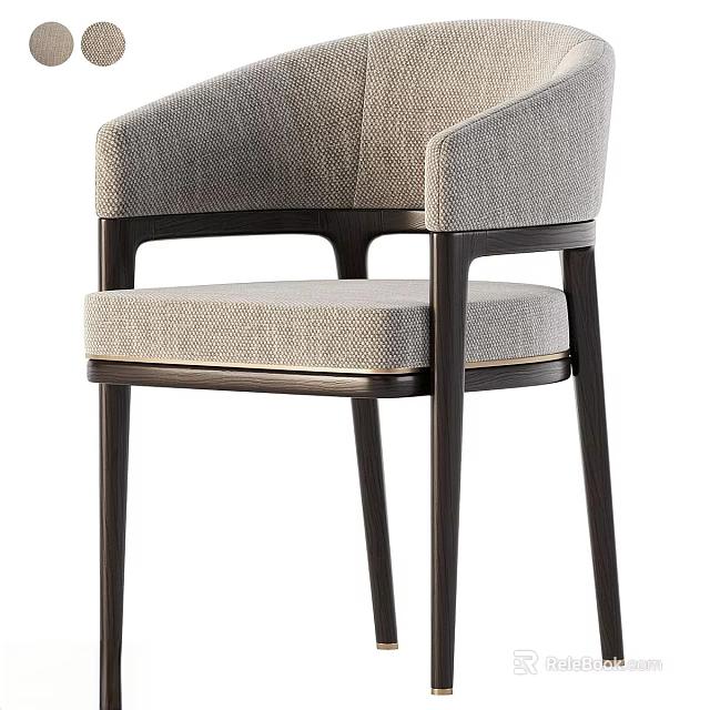 Modern Upholstered Fabric Dining Chair With Curved Arms And Dark Wooden Legs 3d model 