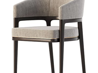 Modern Upholstered Fabric Dining Chair With Curved Arms And Dark Wooden Legs 3d model