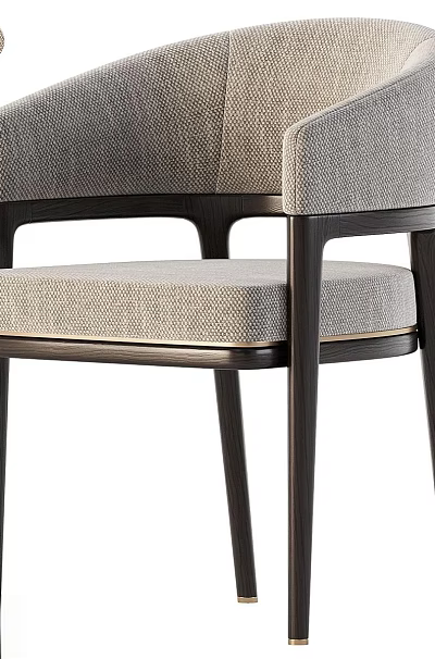 Modern Upholstered Fabric Dining Chair With Curved Arms And Dark Wooden Legs 3d model