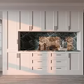 Modern White Kitchen Sideboard With Green Veined Marble Countertop And Drawers
