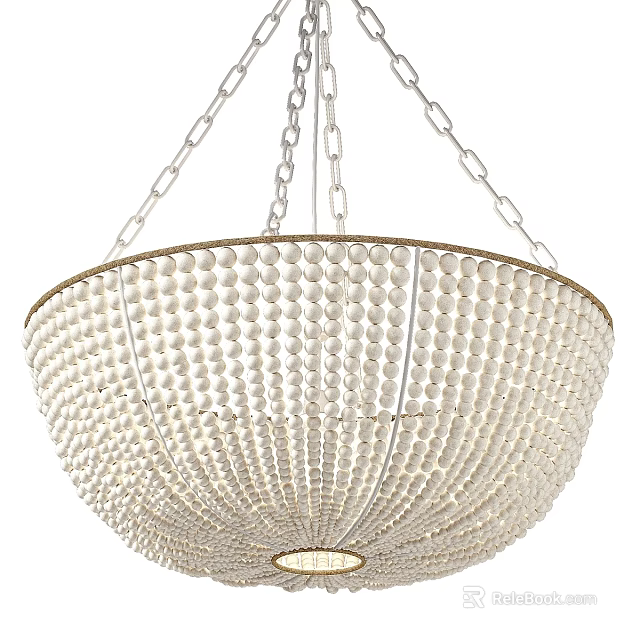 Elegant Round Beaded Chandelier With Gold Frame And Hanging Chains 3d model 