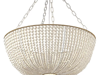 Elegant Round Beaded Chandelier With Gold Frame And Hanging Chains 3d model