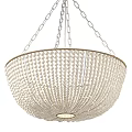 Elegant Round Beaded Chandelier With Gold Frame And Hanging Chains 3d model