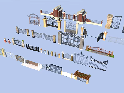 Various Styles of Decorative Gates Featuring Iron Designs Pillars And Fences 3d model