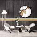 Modern Casual Sofa Set With Light Gray Chairs Round Table Floor Lamp And Decorative Mirror