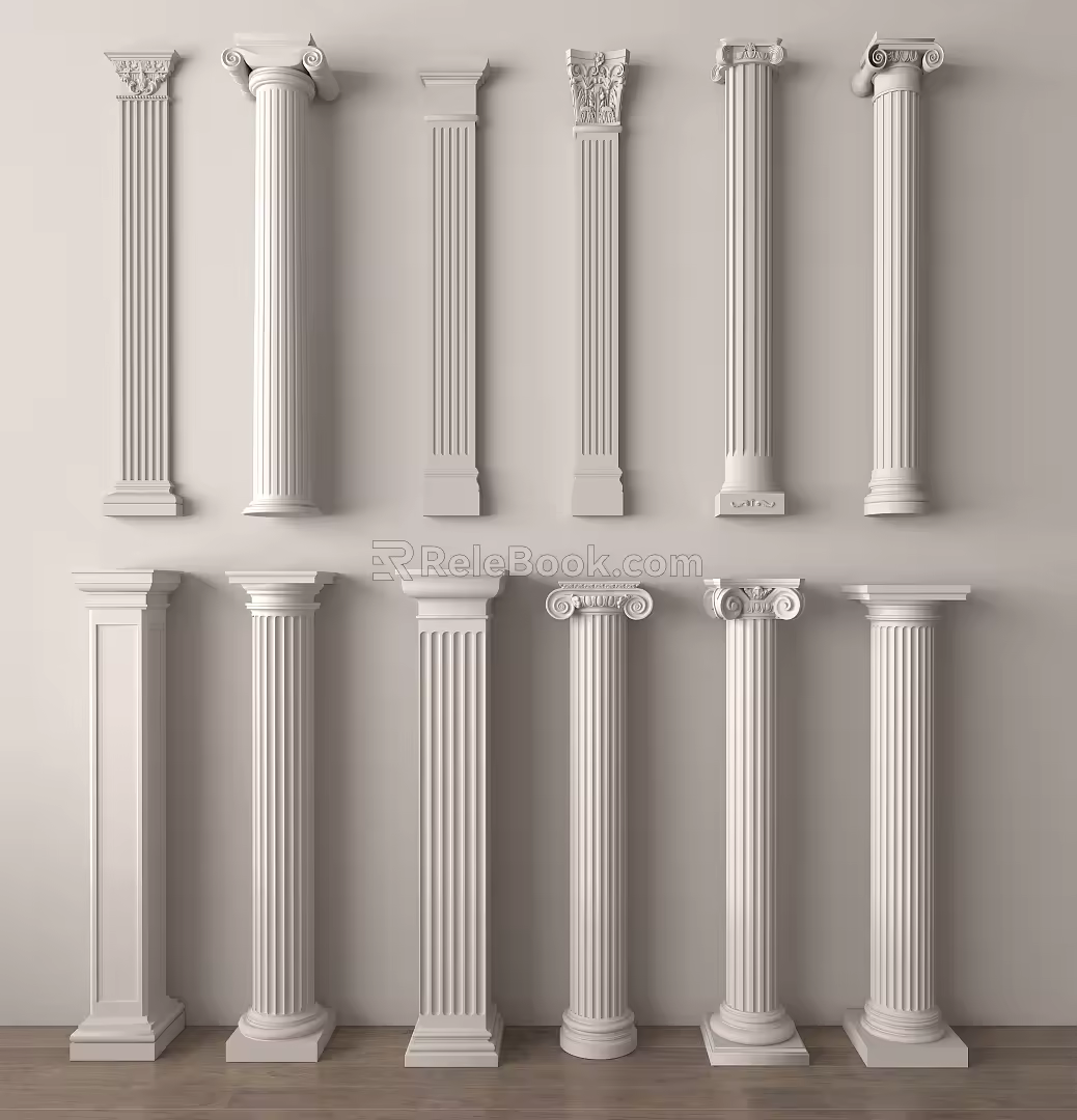 European Column Roman Column Gypsum Column Gypsum Line Cylindrical Square Column 3d model