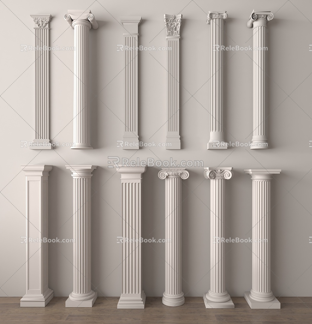 European Column Roman Column Gypsum Column Gypsum Line Cylindrical Square Column 3d model