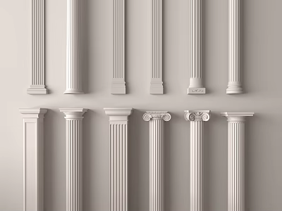 Various Architectural Roman Columns With Fluted Shafts And Ornate Capital Details 3d model
