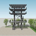 Modern Tower With Multiple Platforms Spiral Staircase Surrounding Trees And Paved Ground
